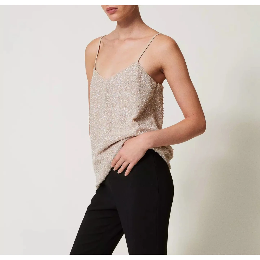 Twinset Top met pailletten en parels Beige Dames