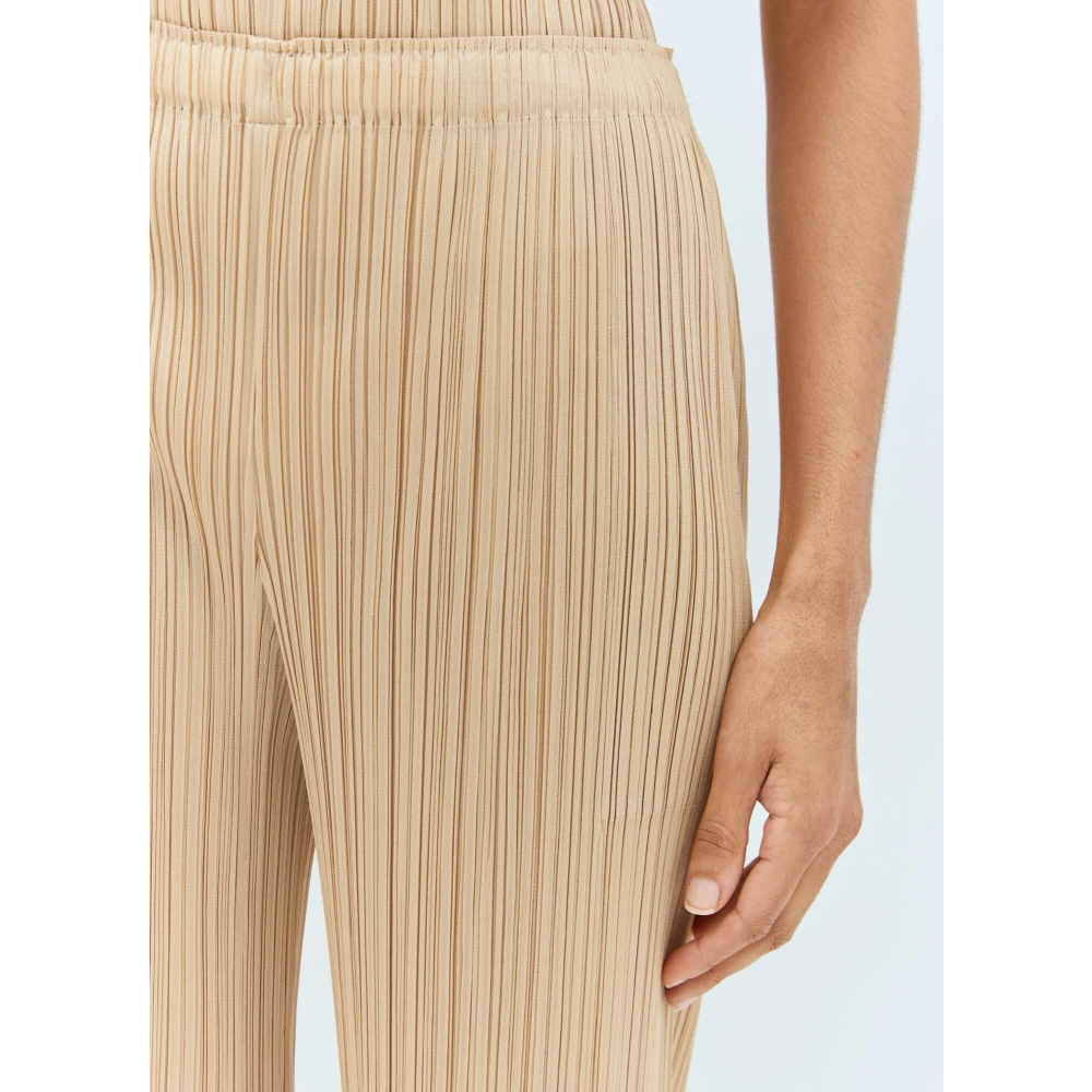 Issey Miyake Wijde Plooiende Broek Beige Dames