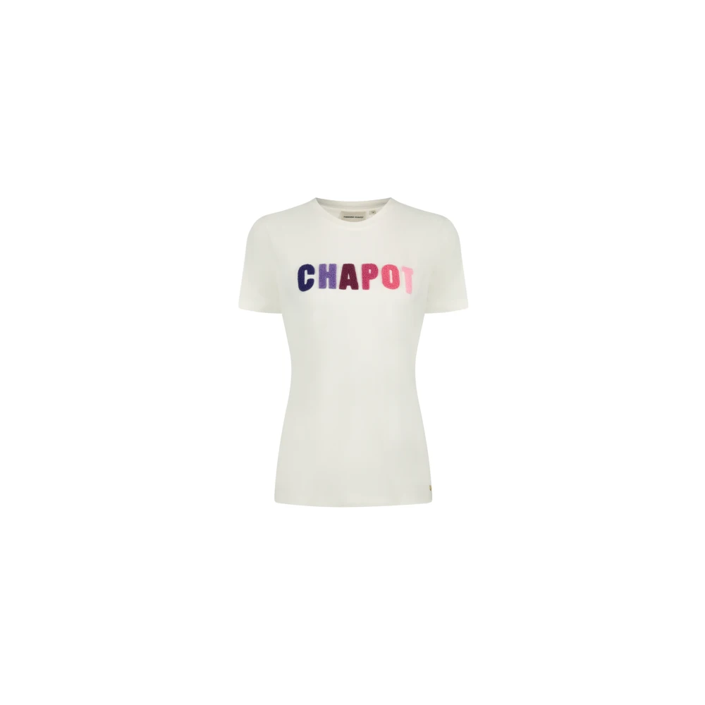 Fabienne Chapot T-shirt Terry met ingebreid patroon creme roze paars