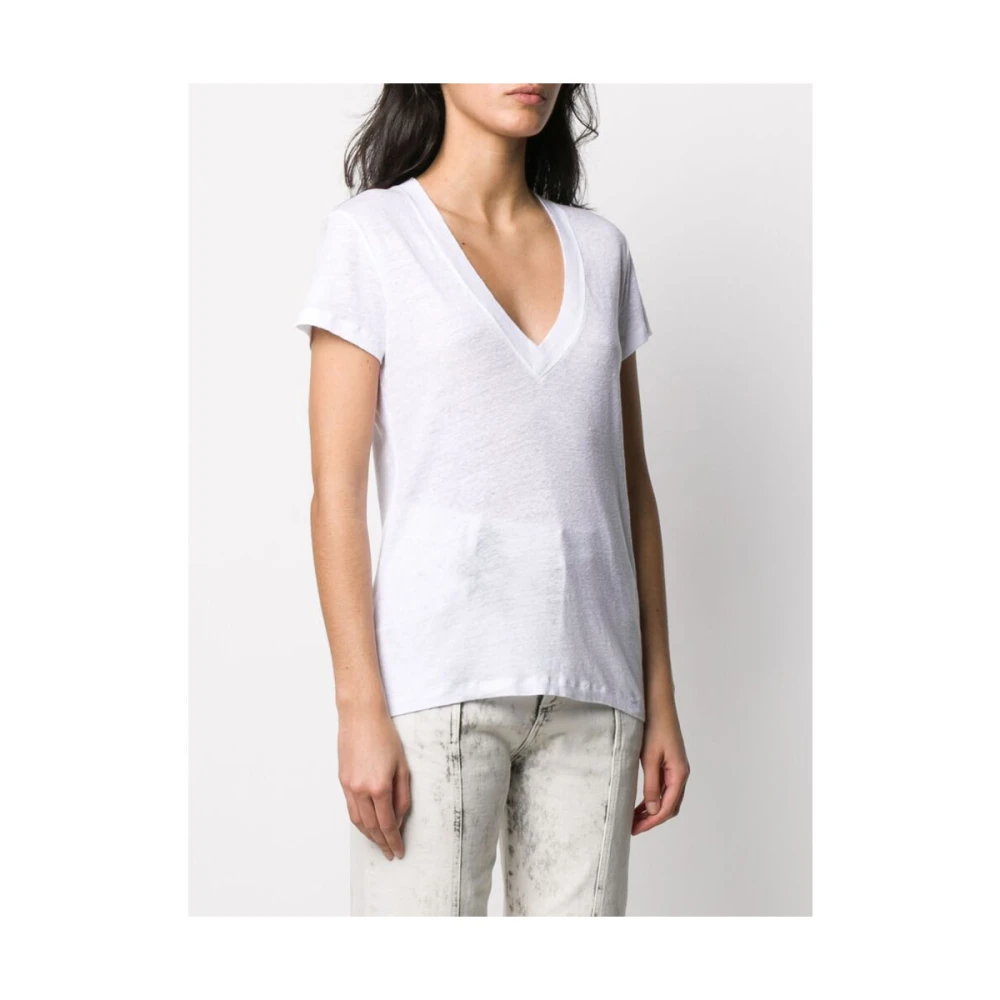 IRO Witte Linnen Burn-Out V-hals T-shirt White Dames