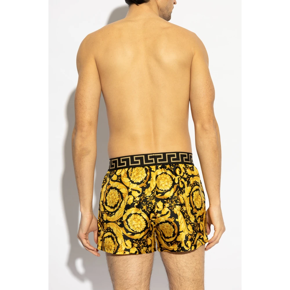 Versace Zijden lingerie shorts met Barocco-print Yellow Heren