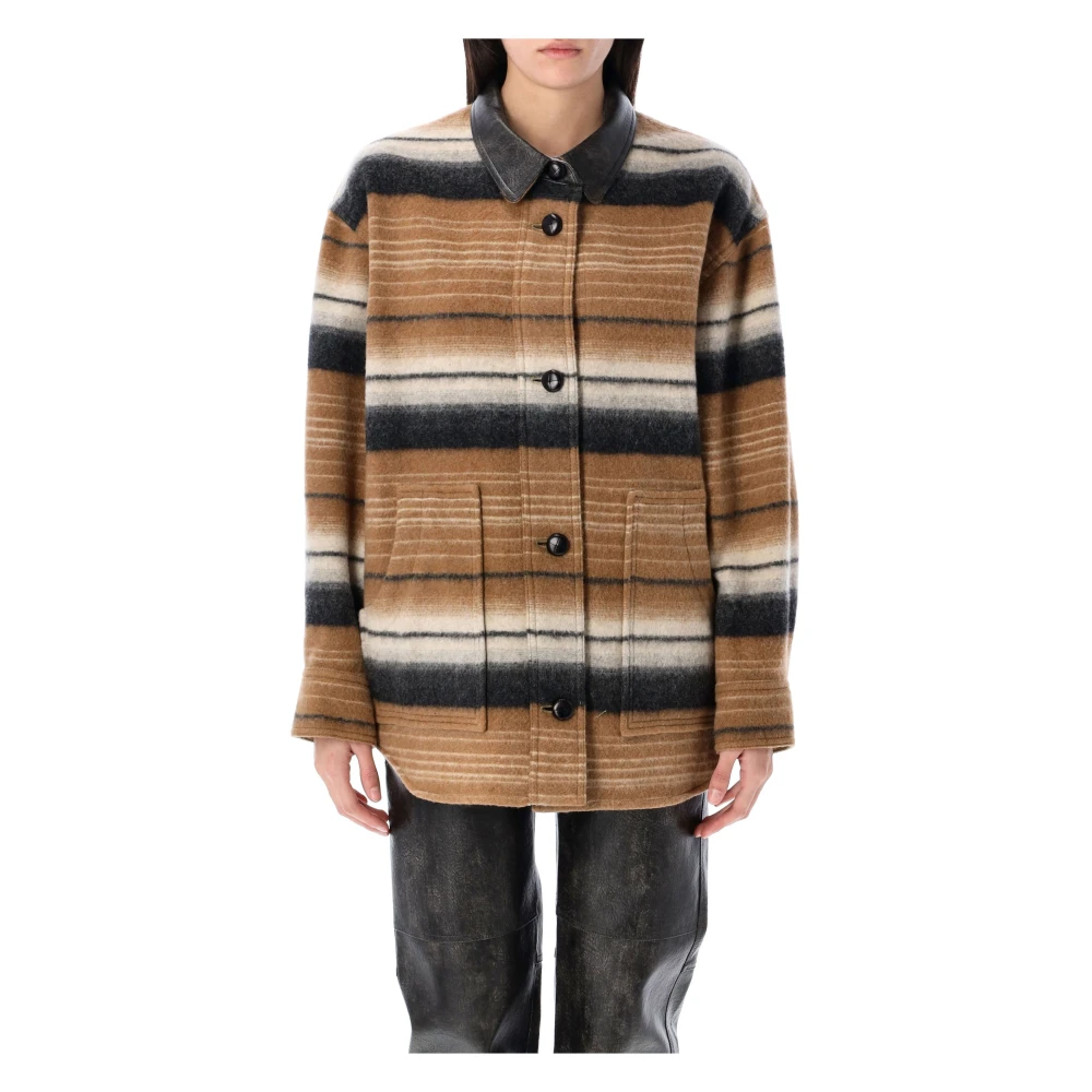 Isabel Marant Étoile Gestreepte Wollen Overshirt Jas Kameel Multicolor Dames