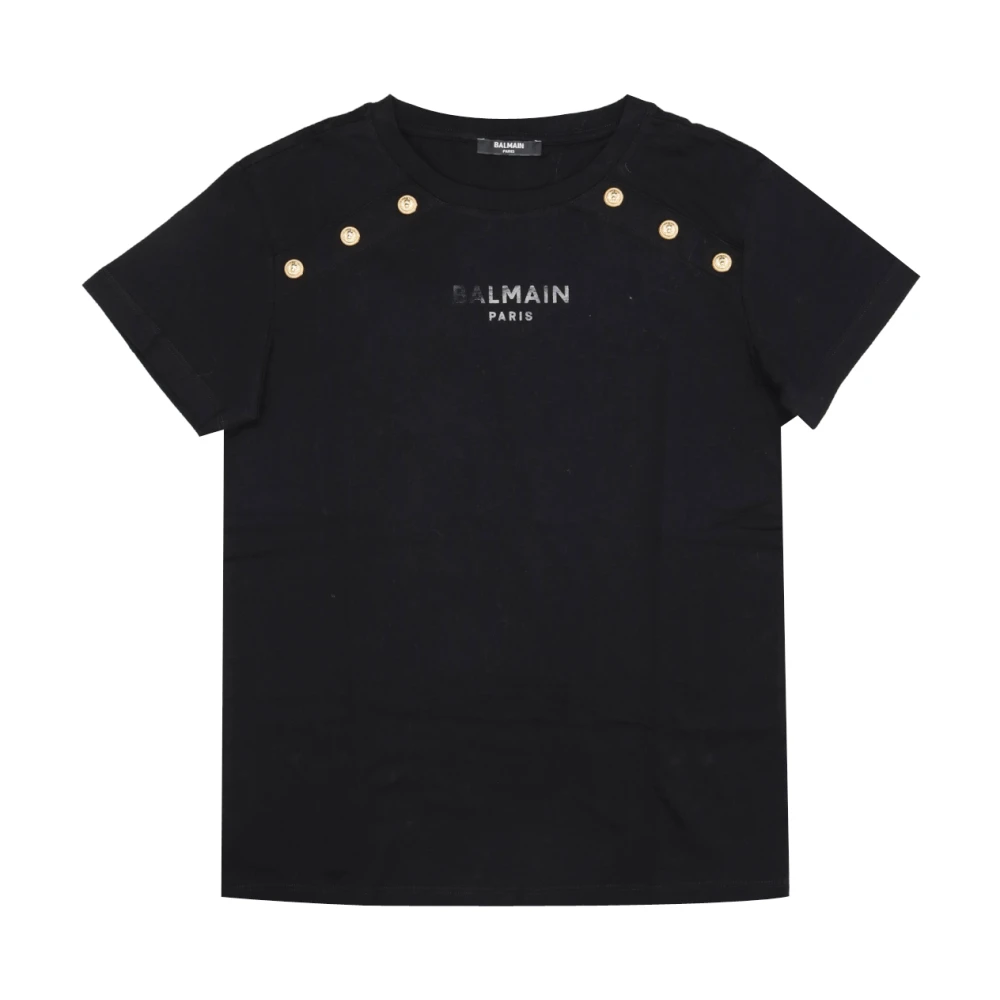 Balmain Svarta Bomull T-shirts och Polos med Guldknappar Black, Pojke