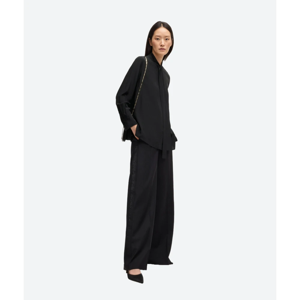 Hugo Boss Zijden blouse met strikkraag Black Dames