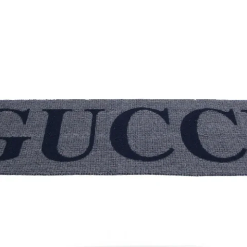 Gucci Vintage Tweedehands Marineblauwe Wollen Sjaal Blue Dames