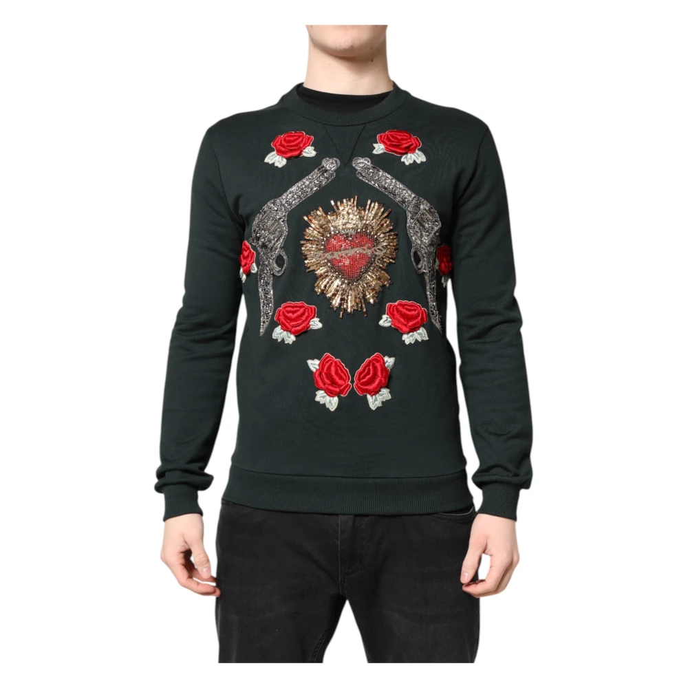 Dolce & Gabbana Men's Black Sequined Embellished Pullover Sweater