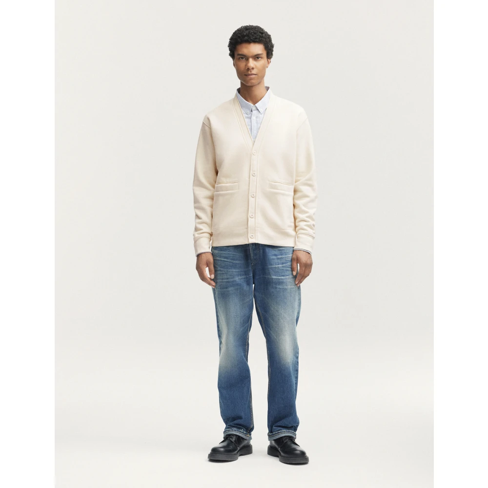 Denham Klassieke Sweat Cardigan met Logo Borduurwerk Beige Heren