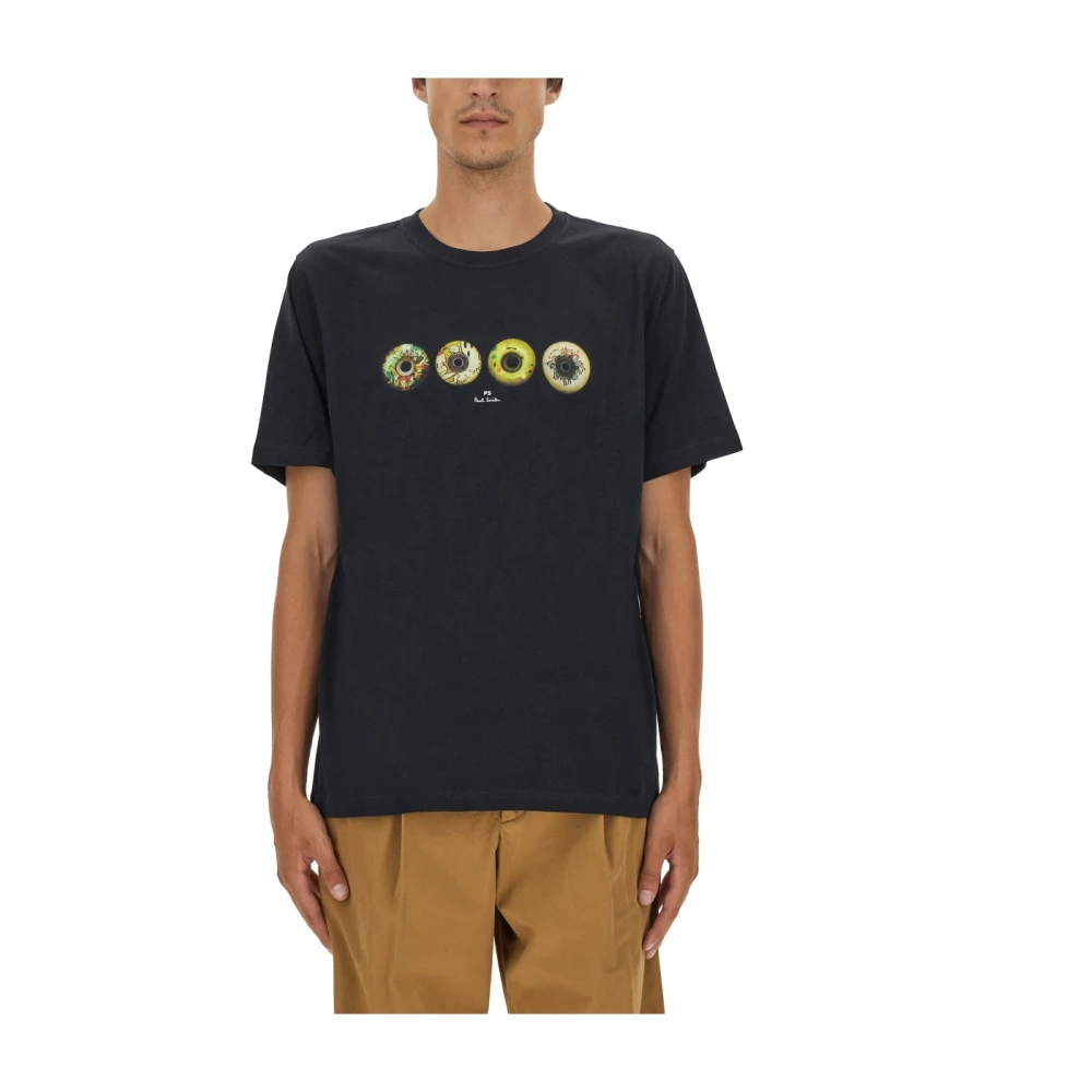 PS By Paul Smith Katoenen Regular Fit T-Shirt Wheels Blue Heren