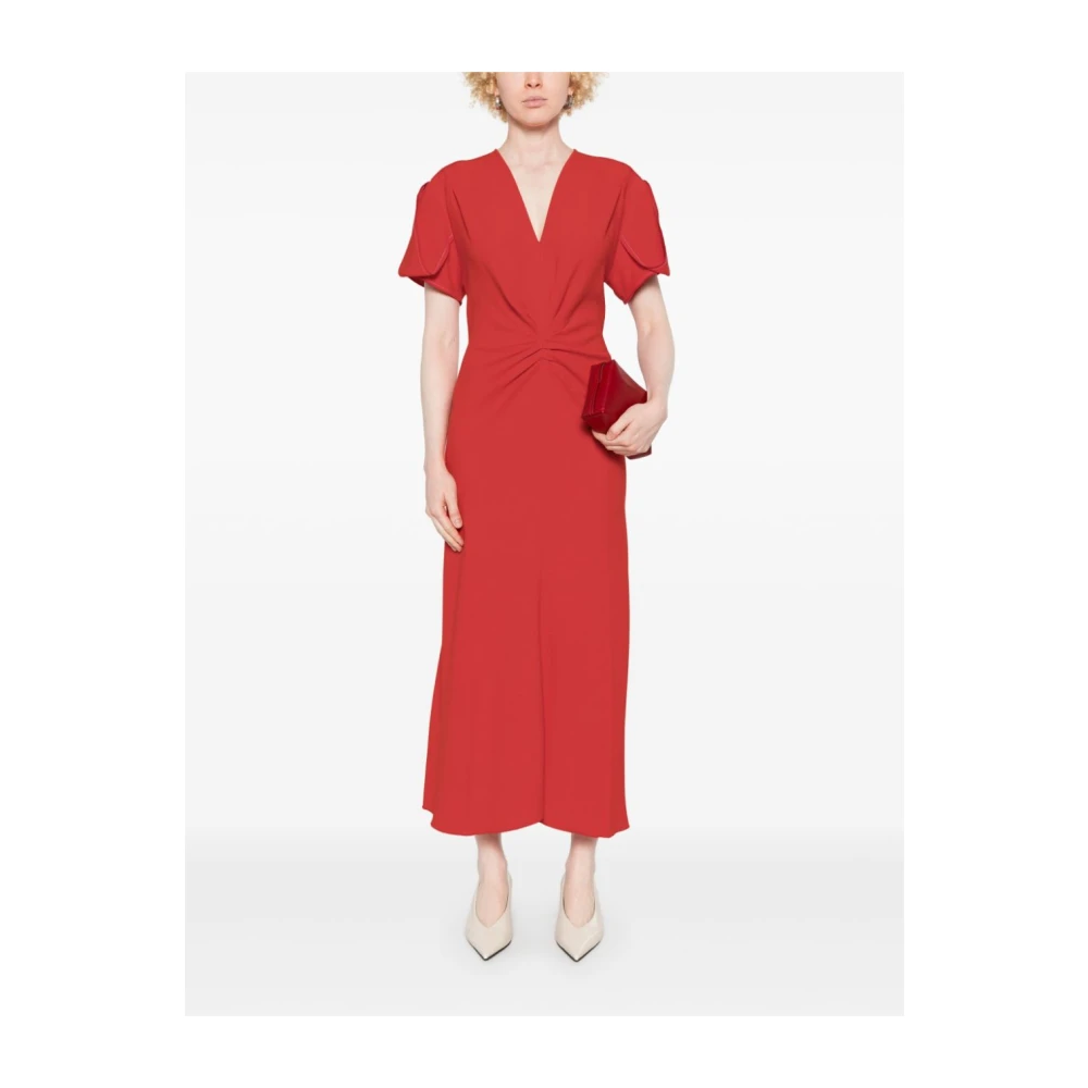Victoria Beckham Rode Pofmouw Lange Jurk Red Dames