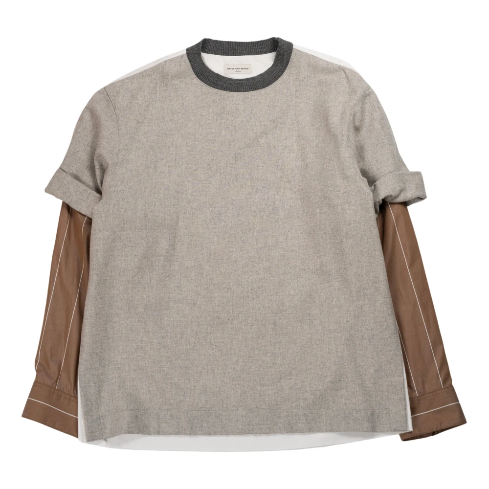 Dries Van Noten Grijze Shirt met Dubbele Mouw Gray Heren