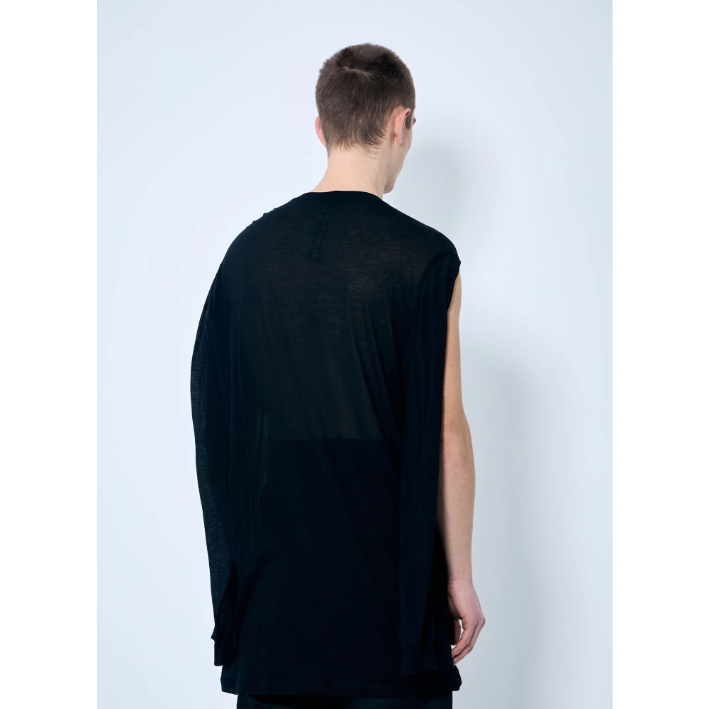 Rick Owens Panel Katoenen T-Shirt met Ronde Hals en Lange Mouwen Black Heren