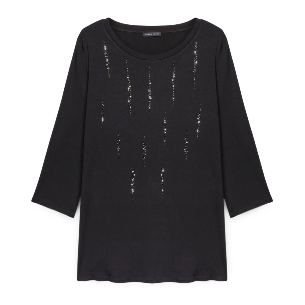 Fiorella Rubino T-shirt met paillettenborduursel Black Dames