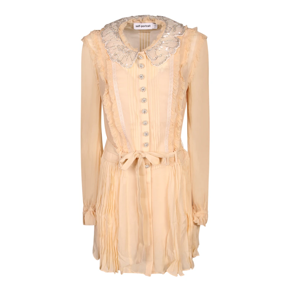 Self Portrait Pleated Georgette Mini Dress - Female - Short Dresses - Beige - Xs - Dresses - Image 4