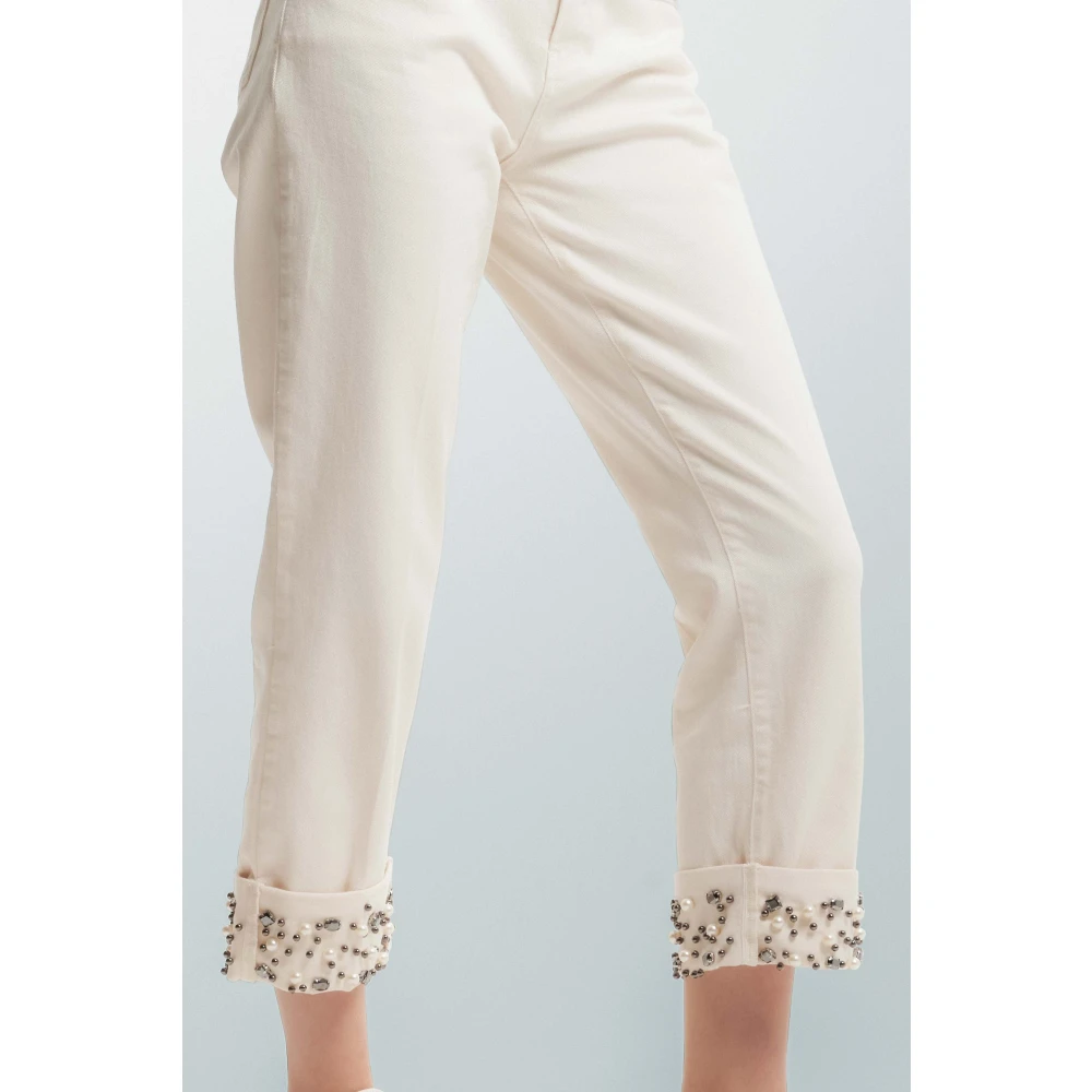 Kocca Geborduurde Rechte Pijp Broek Beige Dames