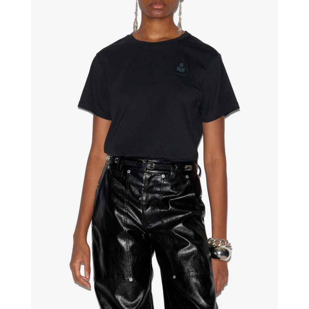 Isabel Marant Étoile Zwart Katoenen Logo T-Shirt Korte Mouw Black Dames