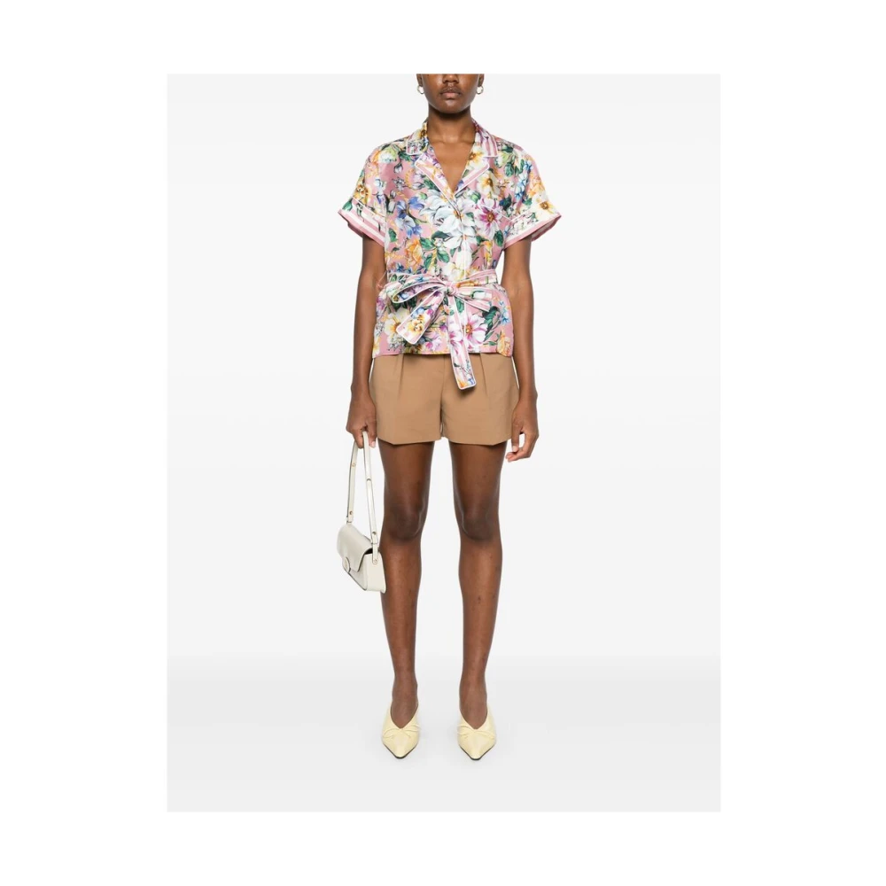 Dolce & Gabbana Rose Pink Overhemd met Tailleband Multicolor Dames