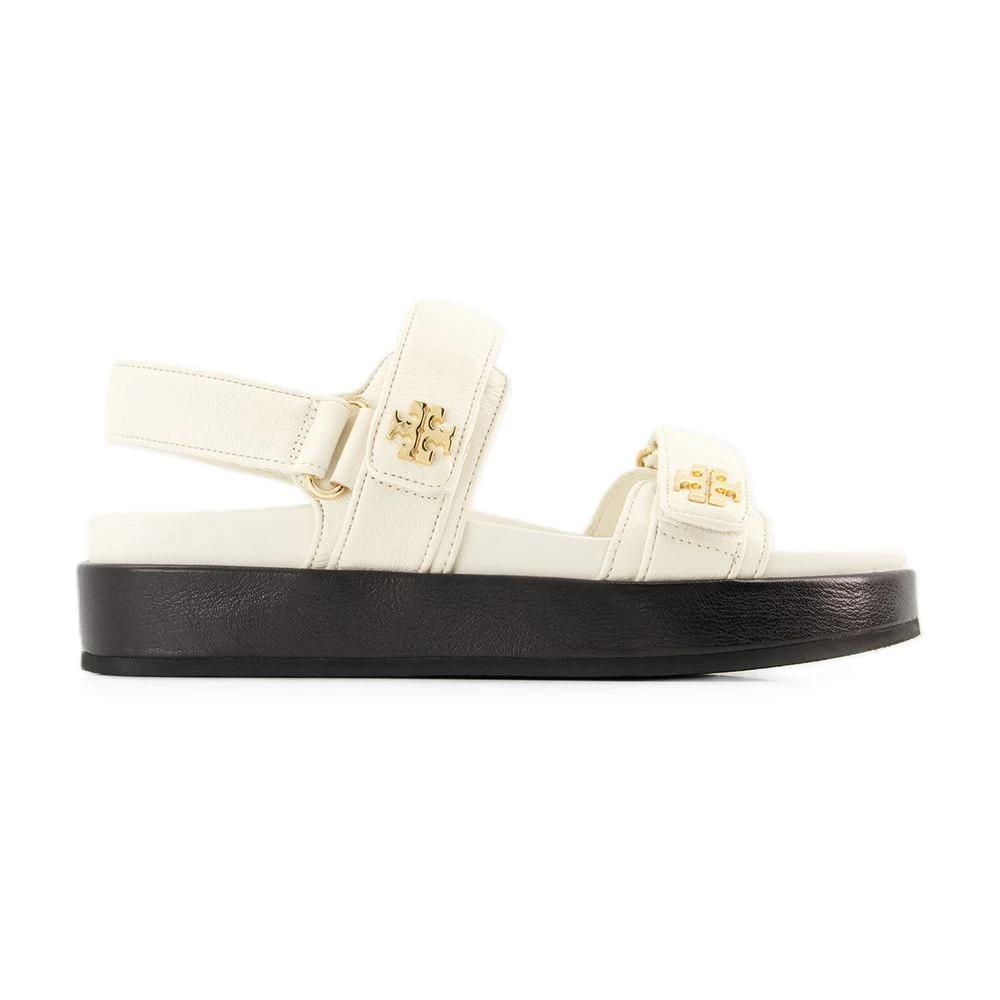 Tory Burch Women's White Flat Sandals, 3 Uk, Leather Sport Sandals - Velcro Closure