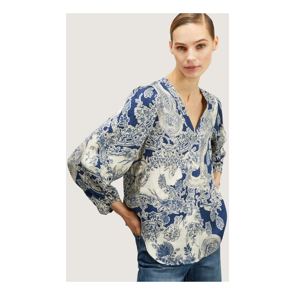 Motivi V-hals Jacquard Blouse Multicolor Dames