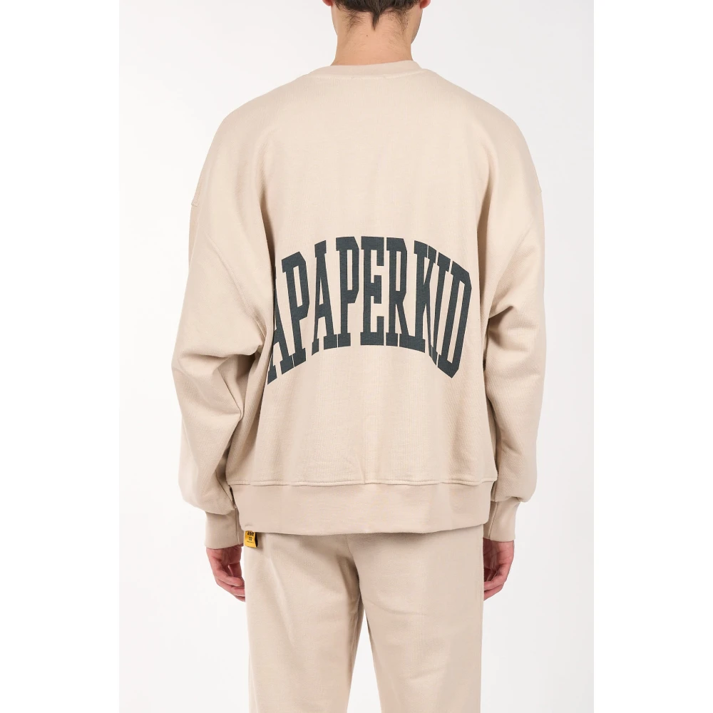 A Paper Kid Katoenen sweatshirt met logoprint Beige Heren
