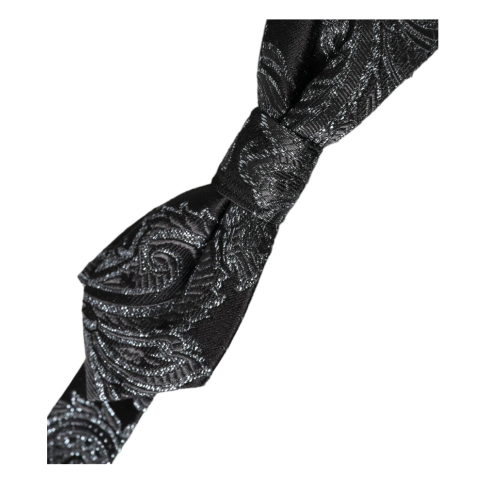 Dolce & Gabbana Verstelbare Zwarte Zijden Jacquard Heren Vlinderdas Black Heren