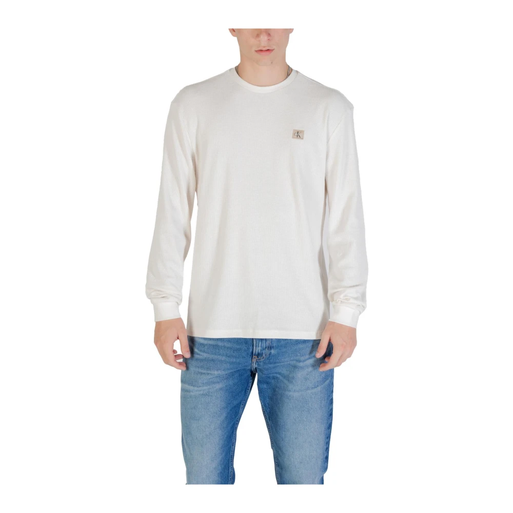 Calvin Klein Jeans Men's White Round-Neck Knitwear,, Round Neck Knitwear Extra Large