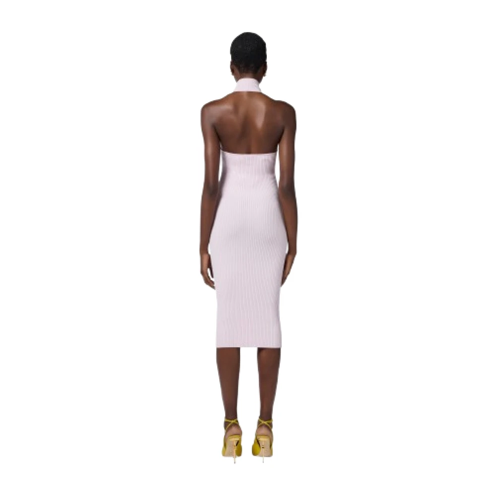 Elisabetta Franchi Geribbelde Viscose Halternek Jurk Roze Pink Dames