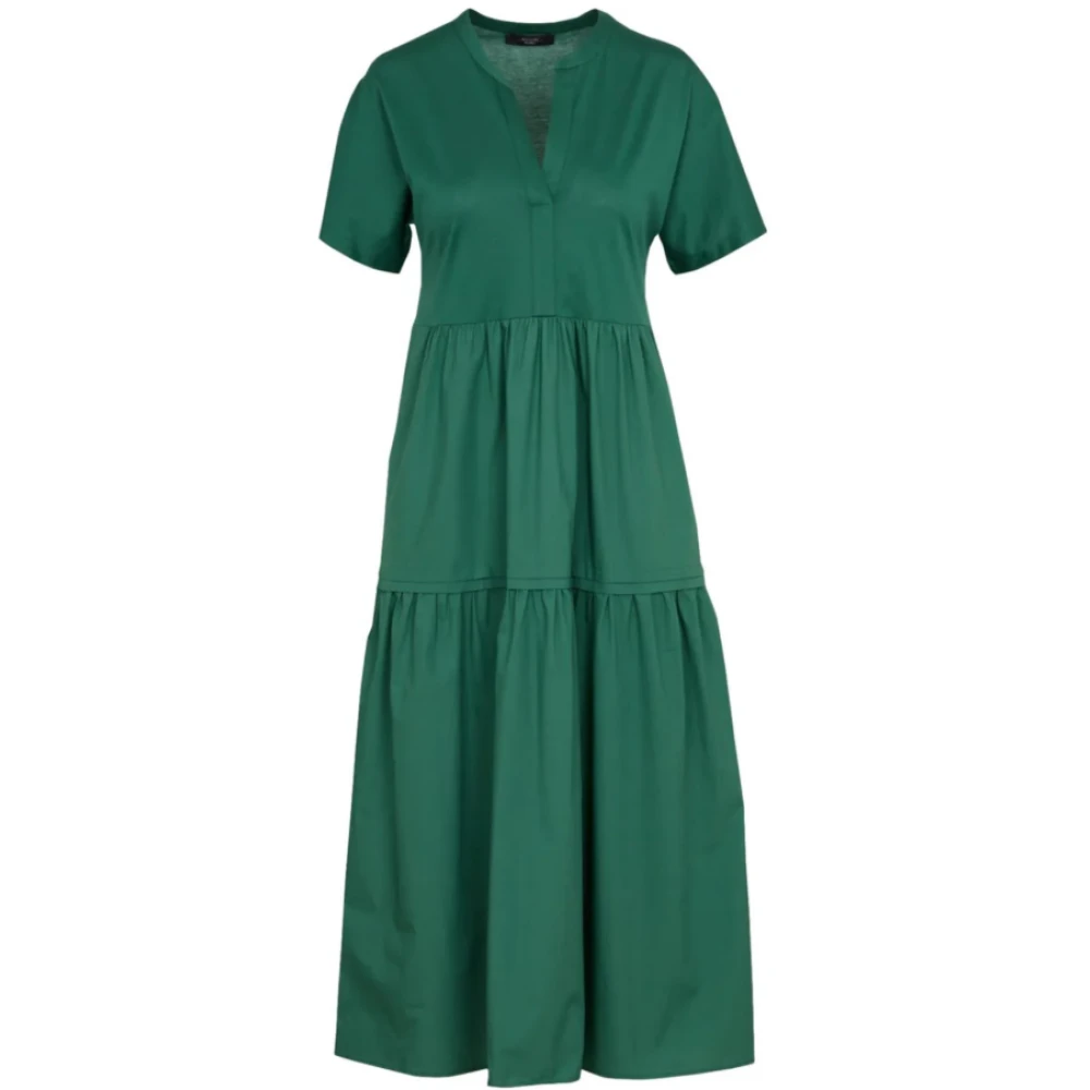 Weekend Max Mara Vrouw Groente Kleedjes Dames, Groen, S, Katoen, Cotton Jersey Flounce Dress