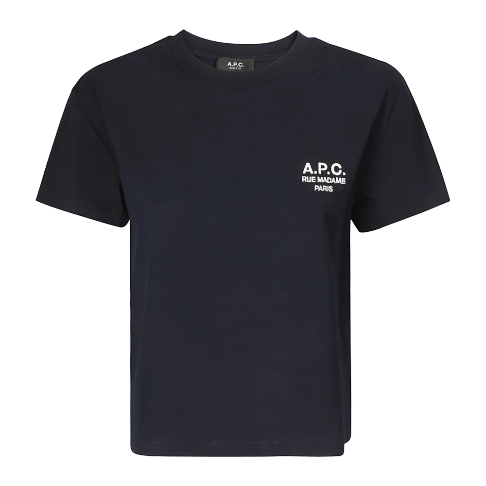 A.p.c. Blauw Boxy Fit Geborduurd Logo T-Shirt Blue Dames
