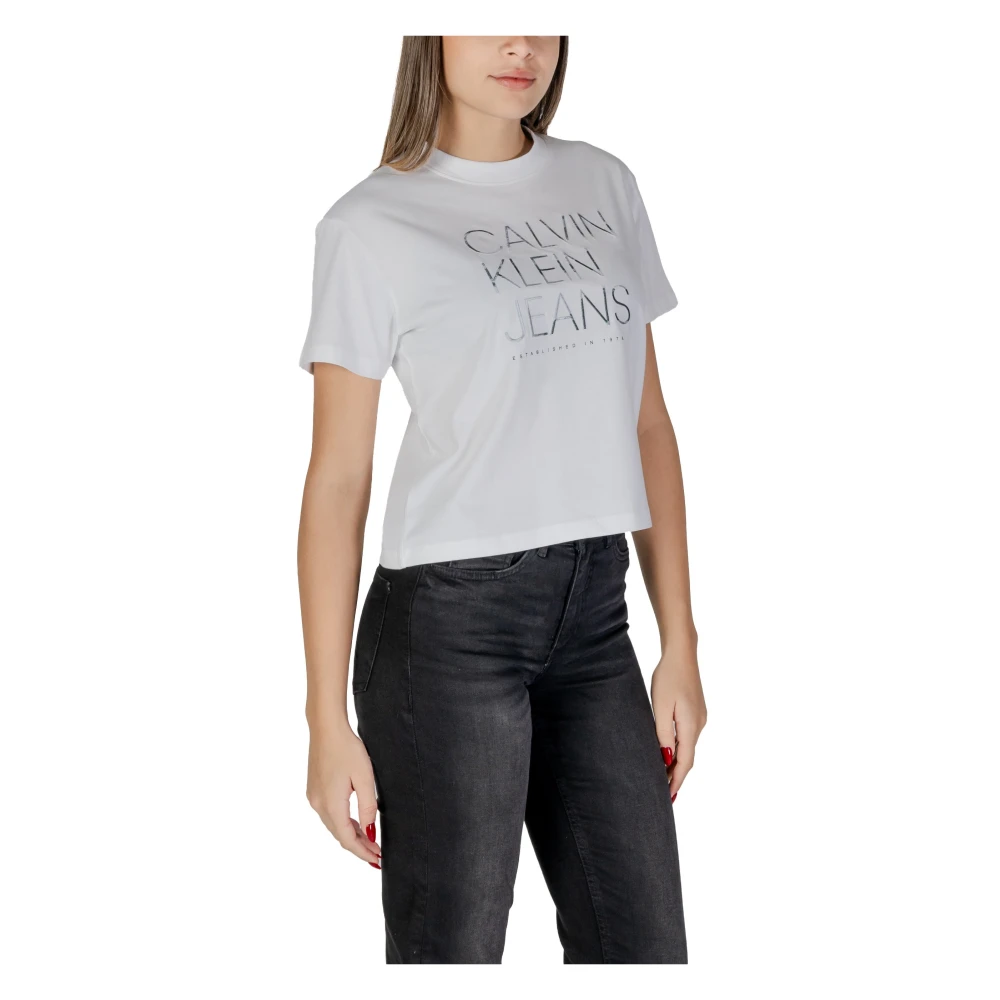 Calvin Klein Jeans Wit Katoenen T-shirt Korte Mouw Ronde Hals White Dames
