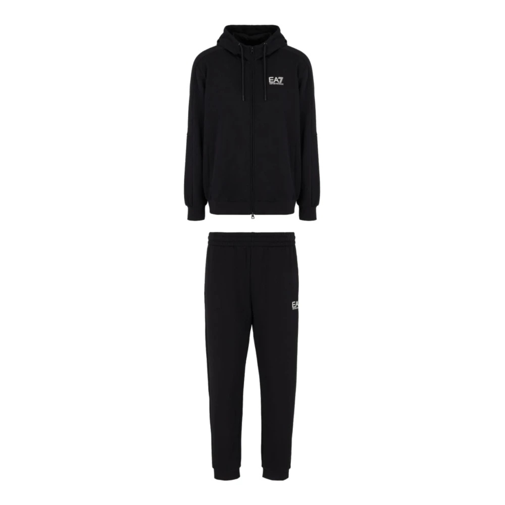 Emporio Armani EA7 Zwart Katoenen Hoodie Jogger Set Black Heren