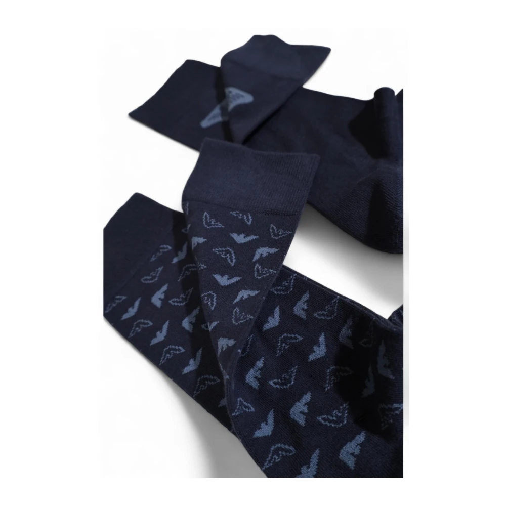 Emporio Armani Blauw Print Katoen Crew Socks Blue Heren