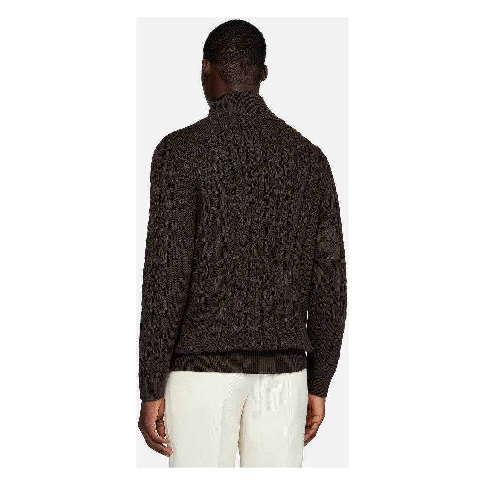 Boggi Milano Gemengde Steek Full-Zip Trui van Merinowol Brown Heren