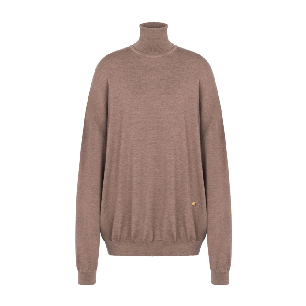 Moschino Beige Trui Hoge Hals Fijne Brei Brown Dames