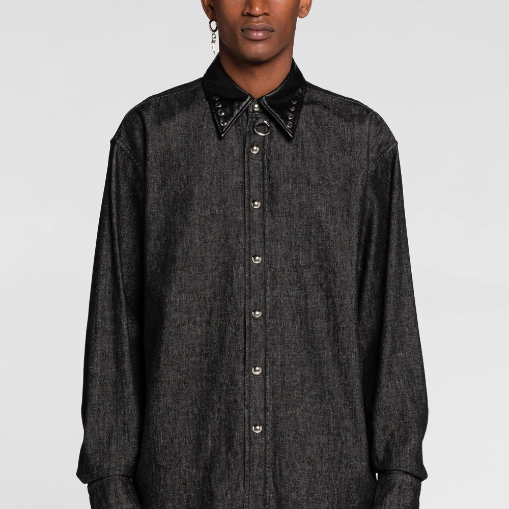 Roberto Cavalli Studded Denim Shirt met O-Ring Kraag Black Heren
