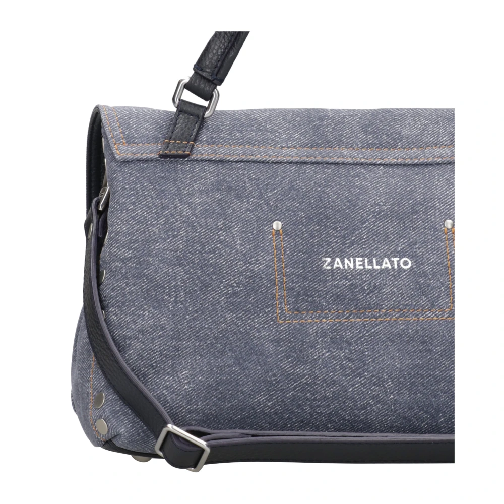 Zanellato Denim Schoudertas met Zijknoppen Blue Dames