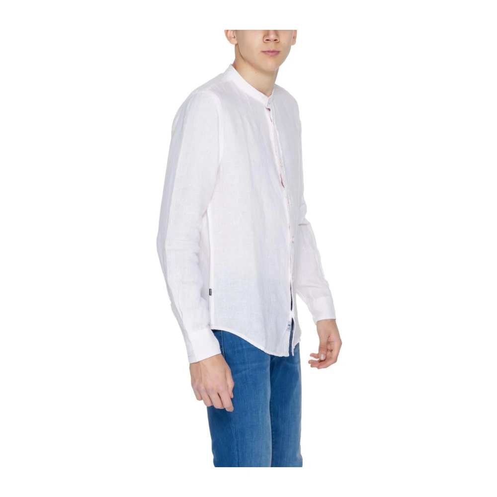 Blauer Linnen overhemd met lange mouwen White Heren
