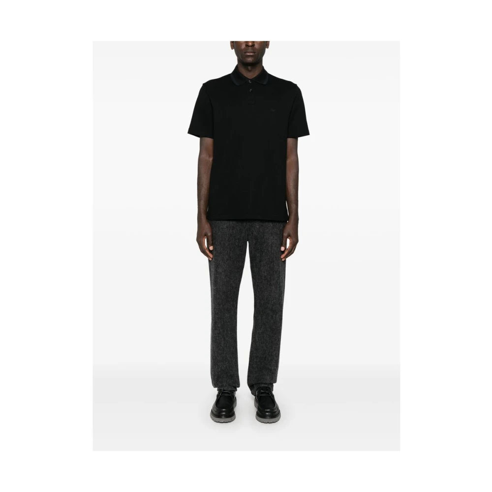 Brioni Zwarte Geborduurde Logo Korte Mouw Sweater Black Heren