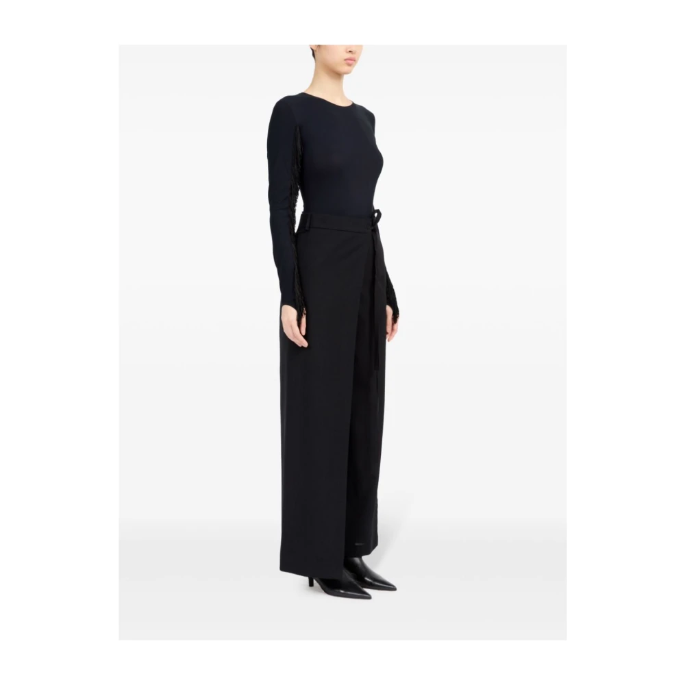 MM6 Maison Margiela Zwarte wollen uitlopende broek met strik Black Dames
