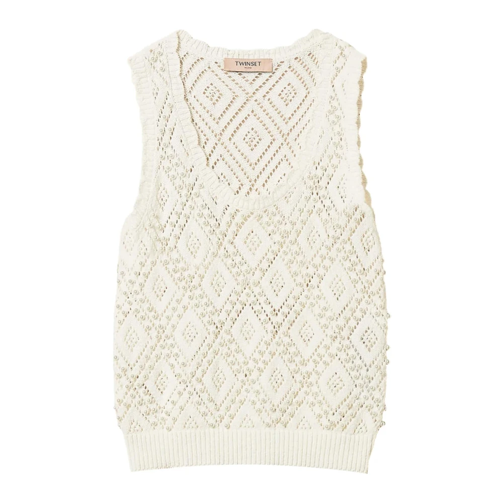 Twinset Women's White Sleeveless Tops, M, Knitted Top
