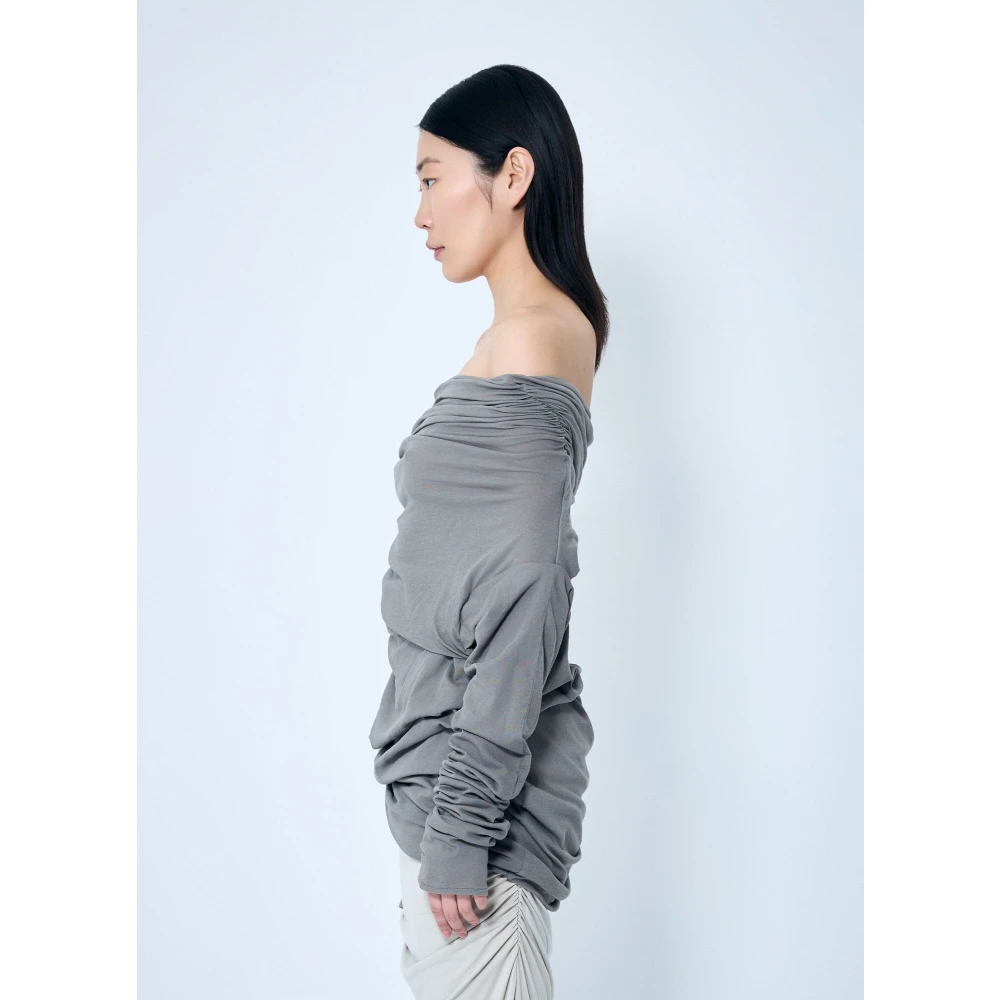Entire Studios Off-Shoulder Gedrapeerd Longsleeve Top Gray Dames
