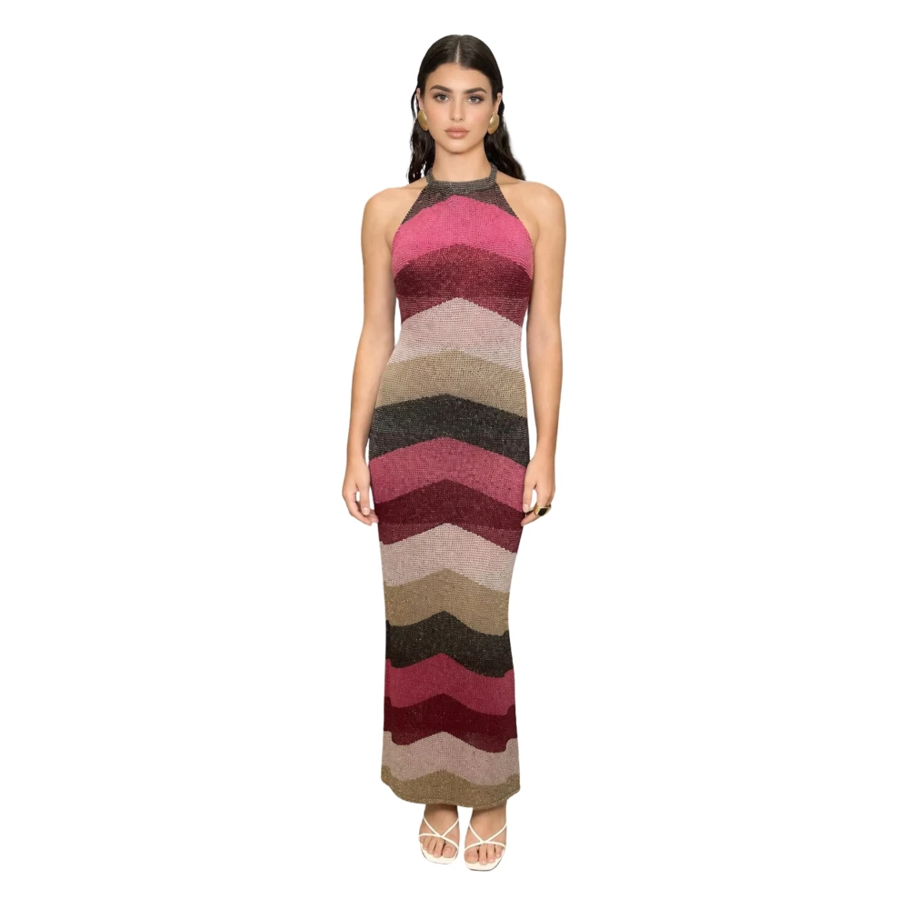 Akep Vrouw Multicolor Kleedjes Dames, Veelkleurig, Xs, Abito Lungo Smanicato Maxi Chevron Lurex