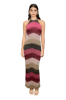 Abito Lungo Smanicato Maxi Chevron Lurex