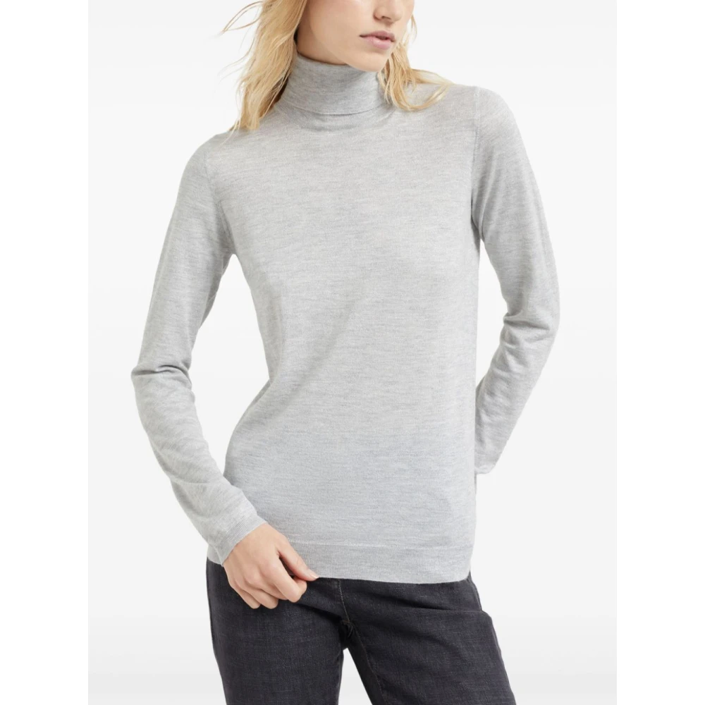 BRUNELLO CUCINELLI Zijde-Kasjmier Rolhals Sweater Gray Dames
