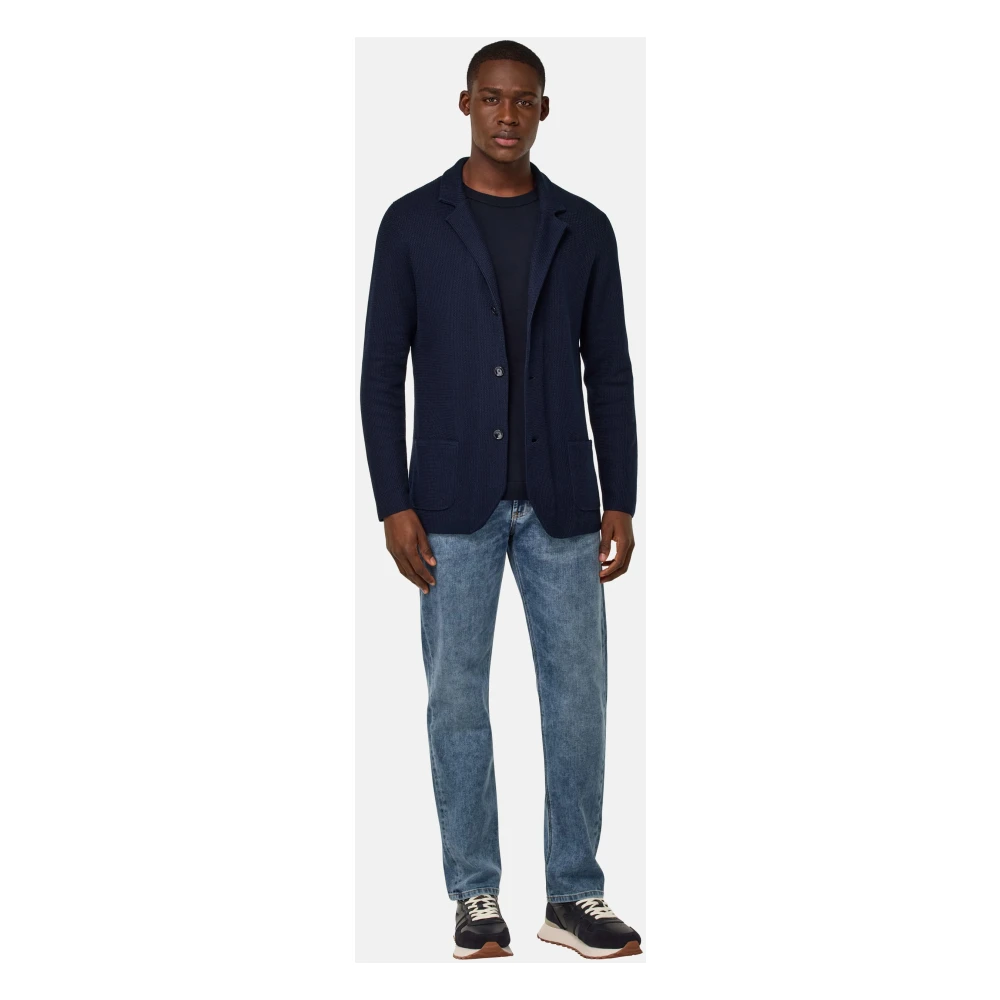 Boggi Milano Katoenen Crêpe Gebreid Enkelborst Jas Blue Heren