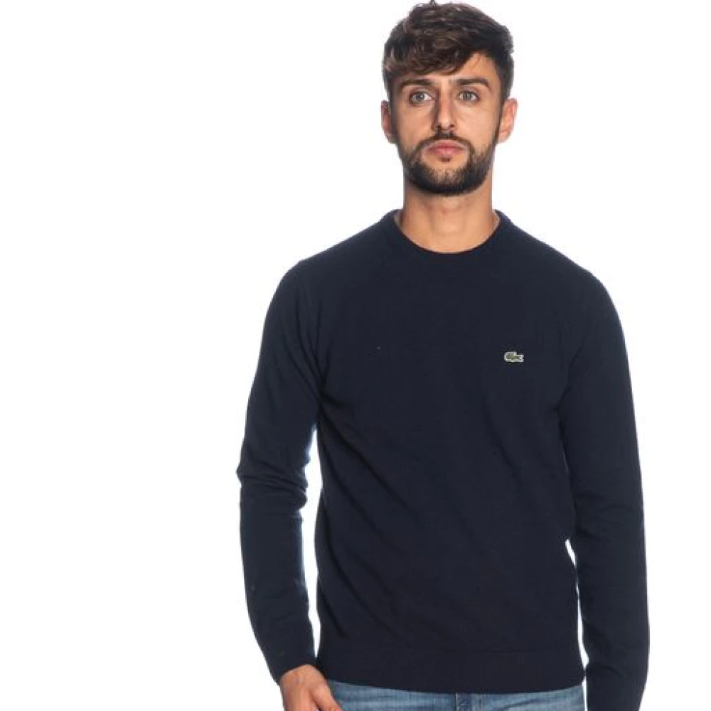 Lacoste Uomo Blu Pullover In Lana Con Girocollo