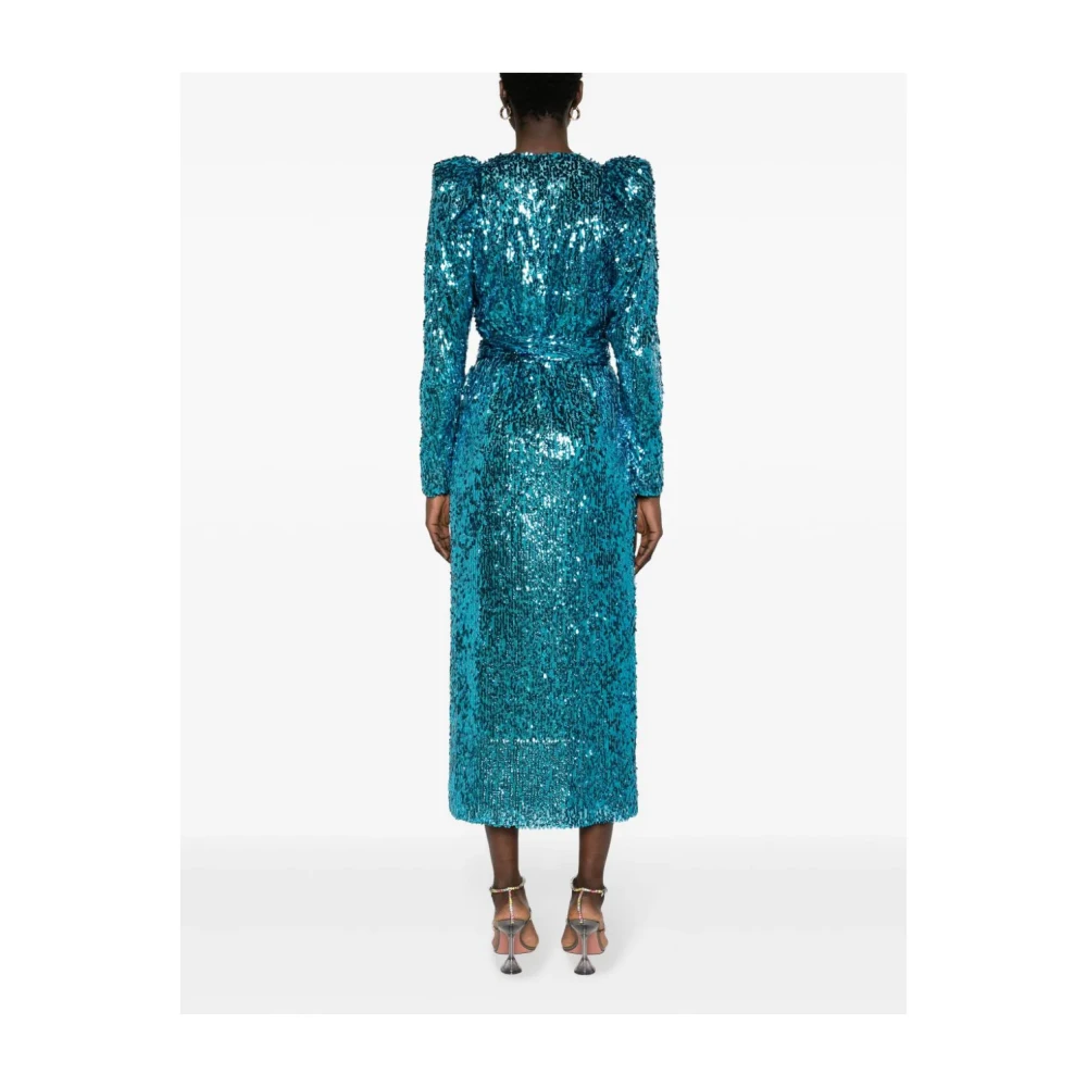 Rotate Birger Christensen Blauwe V-hals Jurk met Strikceintuur Blue Dames