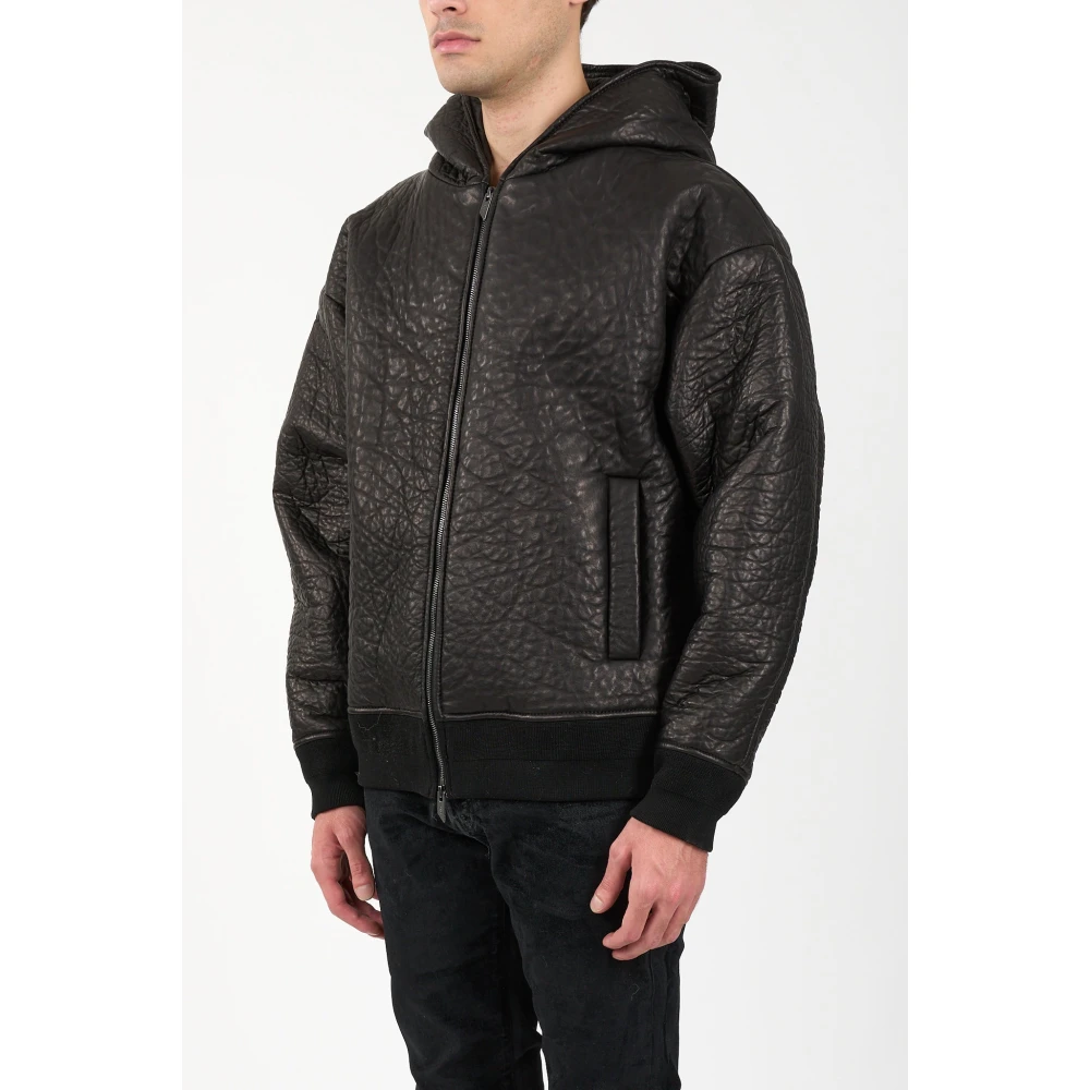 Salvatore Santoro Gestructureerde leren hoodie jas met dubbele rits Black Heren