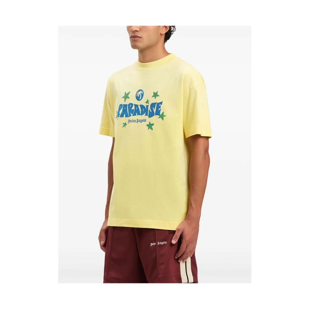 Palm Angels Gele Crew Neck Korte Mouw T-shirt Yellow Heren