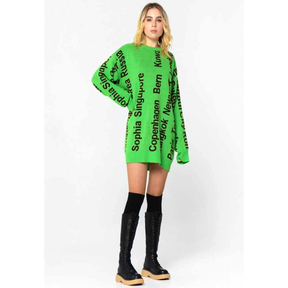 Cesare Gaspari Oversized City Print Gebreide Trui Groen Multicolor Dames