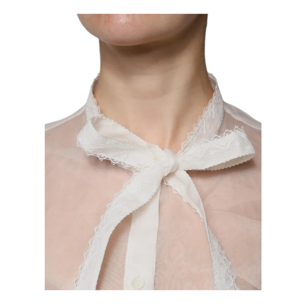 Dolce & Gabbana Witte Zijden Ascot Kraag Blouse White Dames